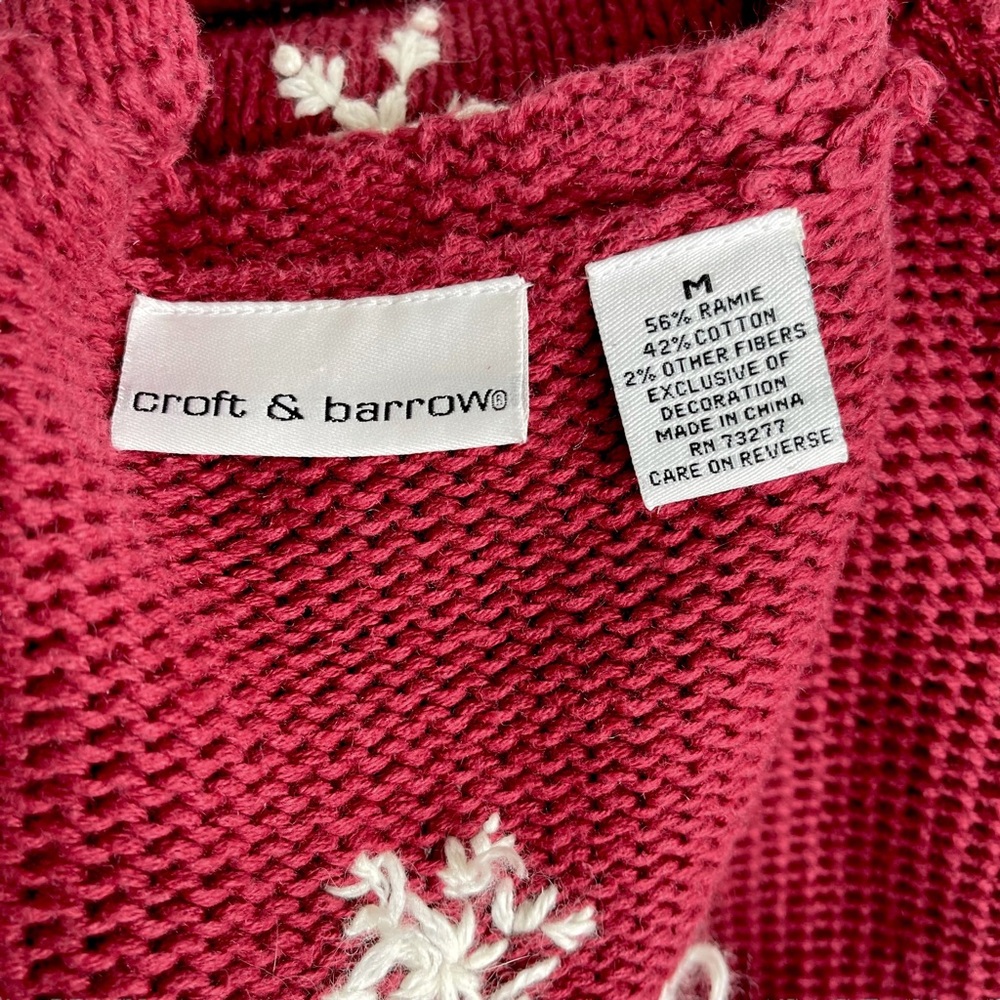 Croft & Barrow Red Snowman Winter Cardigan Zip Up Sweater Size M - Picture 8 of 9